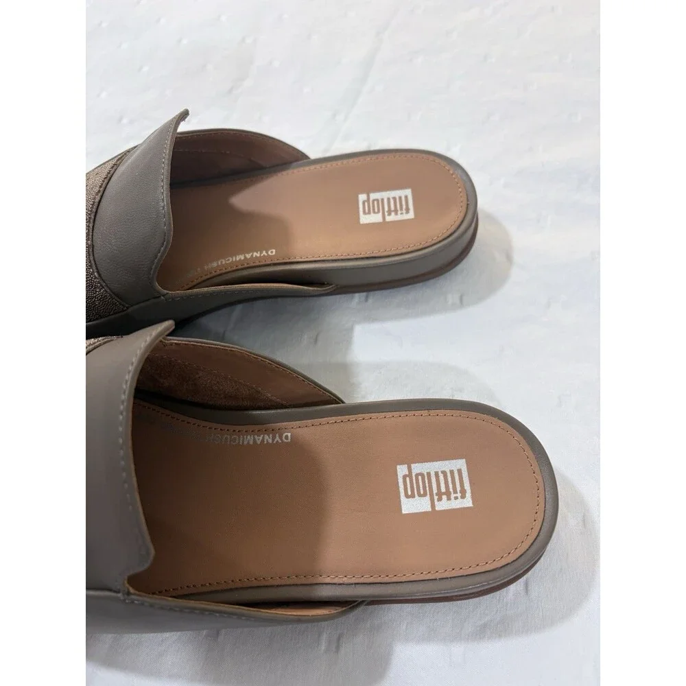 FitFlop Gracie Opul-Trim Leather Mules Minky Grey Size 7 US